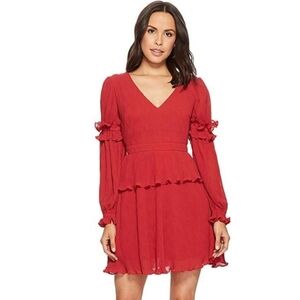 Keepsake The Label Skylines Red Pleated Long Sleeve Ruffle Mini Dress, Size M